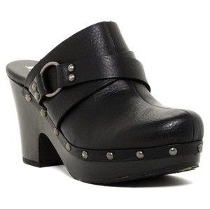 KORKS Slip On Black Clogs Mule Strap & Buckle